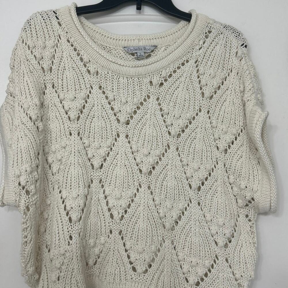 Cream Crochet Open Knit Boxy Sweater Boho Coastal Cottagecore Large NWT Neutral - Picture 4 of 13
